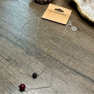 Silver Tone Iron Chain Lava Rock And Pink Tigers Eye Diffuser Necklace